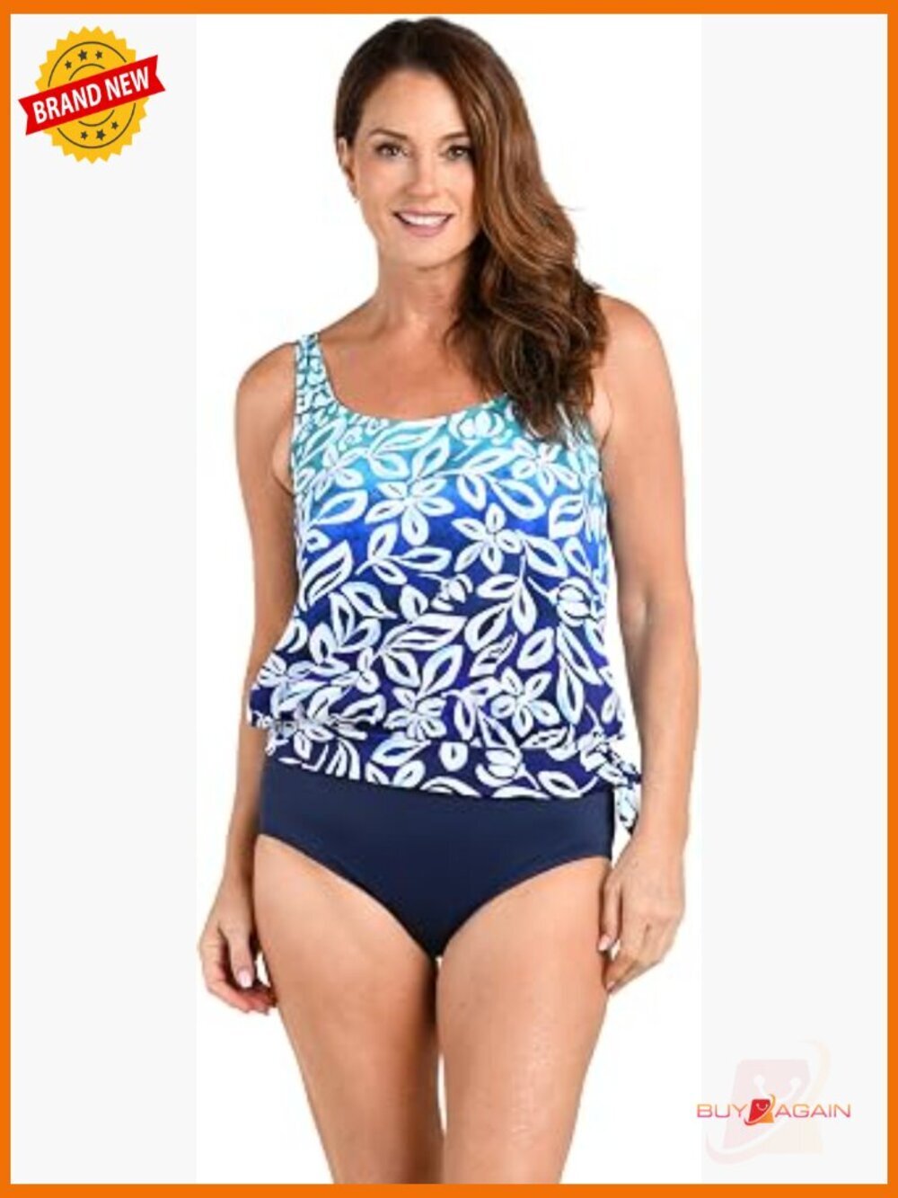Women's Side Tie Scoop Neck Banded Tankini Swimsuit Top
